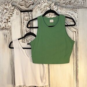 Curated  YMI White and Full Tilt Green Women's Cropped Tank Tops Bundle